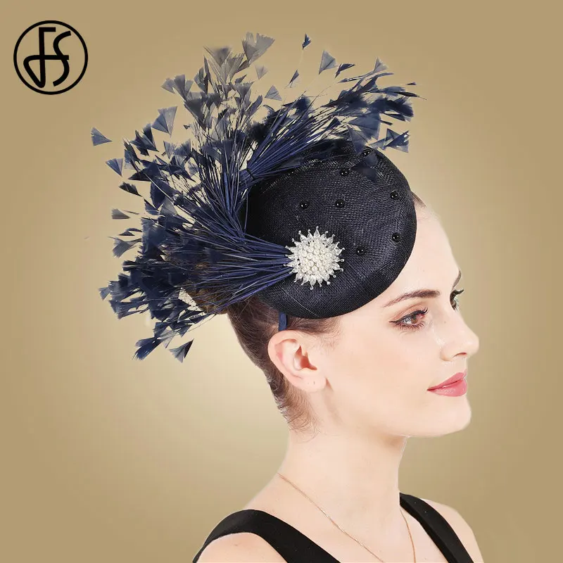 Женская винтажная шляпка с перьями FS для церкви и торжественных случаев