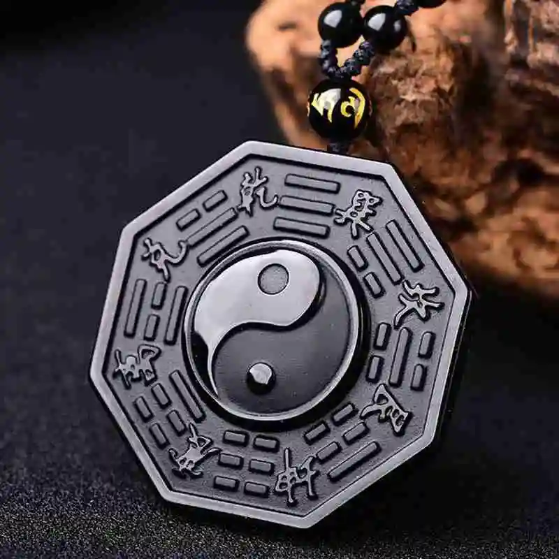 1 шт. Винтажный стиль черный обсидиан тайцзи сплетни кулон ожерелье Инь Ян