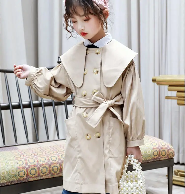 Весенние хлопковые длинные пальто для девочек модный плащ детская верхняя