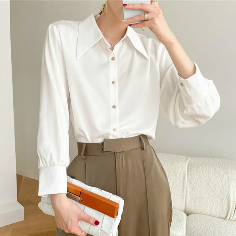 

Elegant White Shirt Office Lady Tops Blusas Mujer Casual Long Sleeve Blouse Women Clothes Streetwear Solid Blouses Femme Q4665