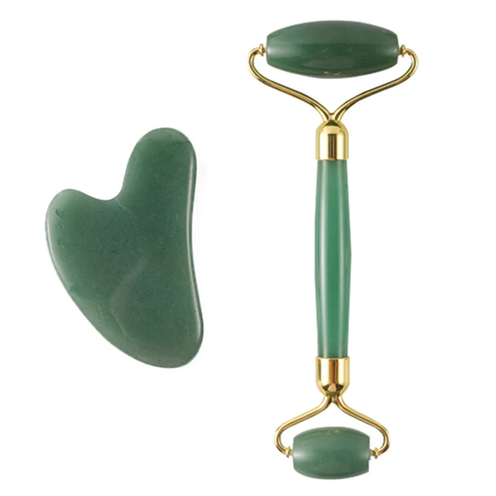 

Face Massager Green Jade Rollers Facial Skin Care Tools Natural Stone Gouache Scraper For Face Beauty Roller Massagers Set