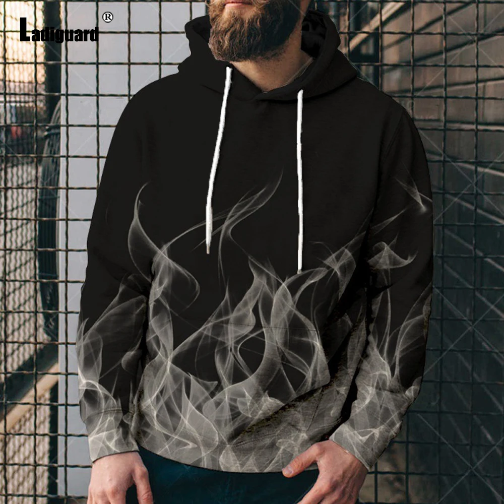 

Ladiguard Men Sweatshirt 2022 New Spring Autumn Gothic Fire Print Loose Sweatshirts Male Casual Top Pullover Loose Mens Clothing