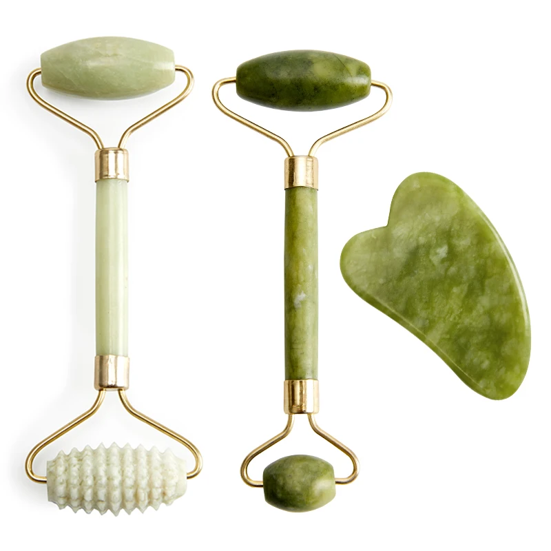 

Facial Massage Roller Gua Sha Scraper Double Heads Jade Stone Face Lift Slimming Beauty Massager for Body Neck Thin Lift