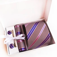 luxury gift box tie hanky cufflink tie clip set men 8cm silk necktie business suit professional tie wedding tie handkerchief