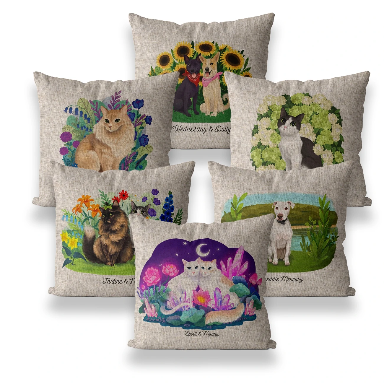 

Cute Animal Cat Dog Pillow Covers Decorative Plant Sunflower Flower Pattern 45*45 40*40 Garden Outdoor Cushion Cover Home Decor