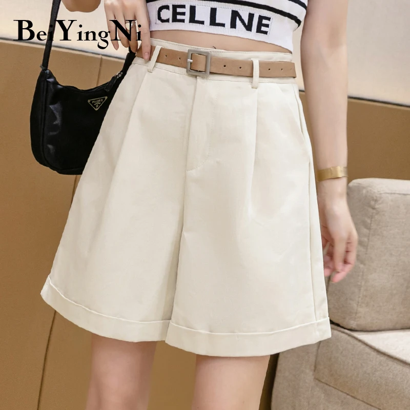 

Beiyingni High Waist Suit Shorts Women Fashion Slim Solid Harajuku Korean Sashes Chic Wide Leg Shorts Womans Elegant Shorts Lady