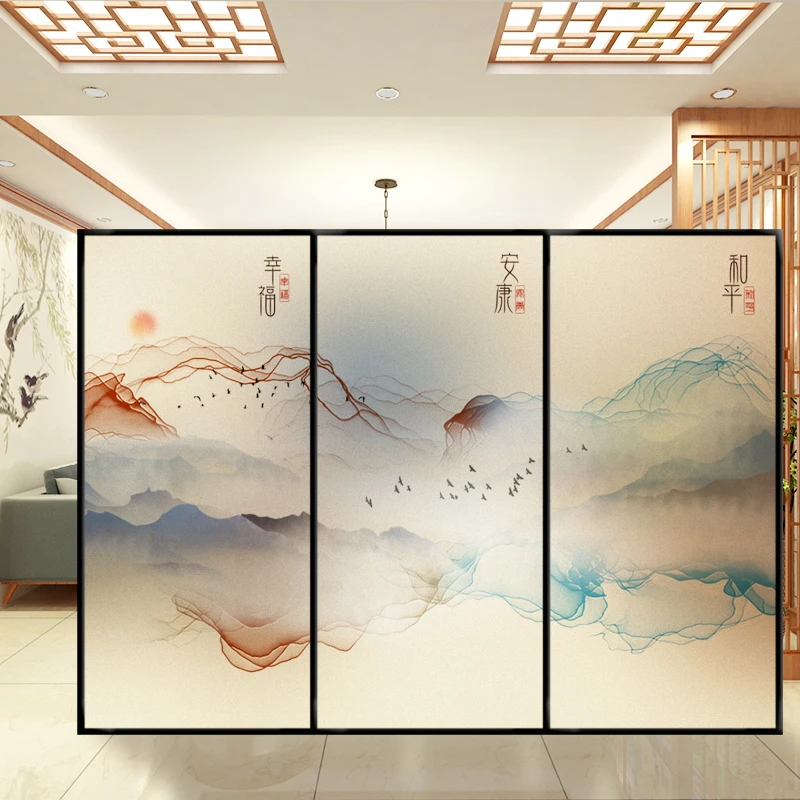 Классическая Наклейка на окно китайский пейзаж статическая - Цена: 4020.28