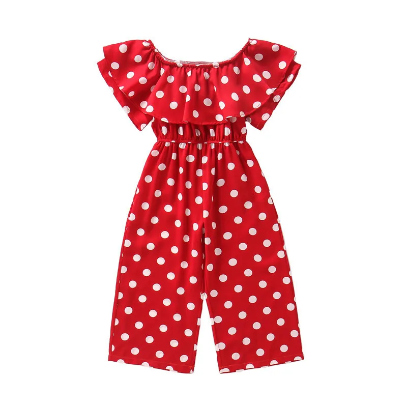 

Children's Summer Overalls Fashion Shoulderless Jumpsuit for Girls Red Kids Clothes Dot Overalls and Overalls for Teens Playsuit