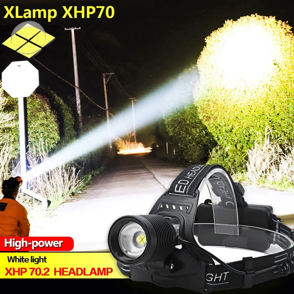 XHP70 светодиодный головной светильник Reachargable масштабирования Фонарь Лампа 18650