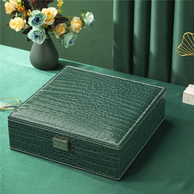 Большой двухслойный органайзер для ювелирных изделий с тиснением под крокодила