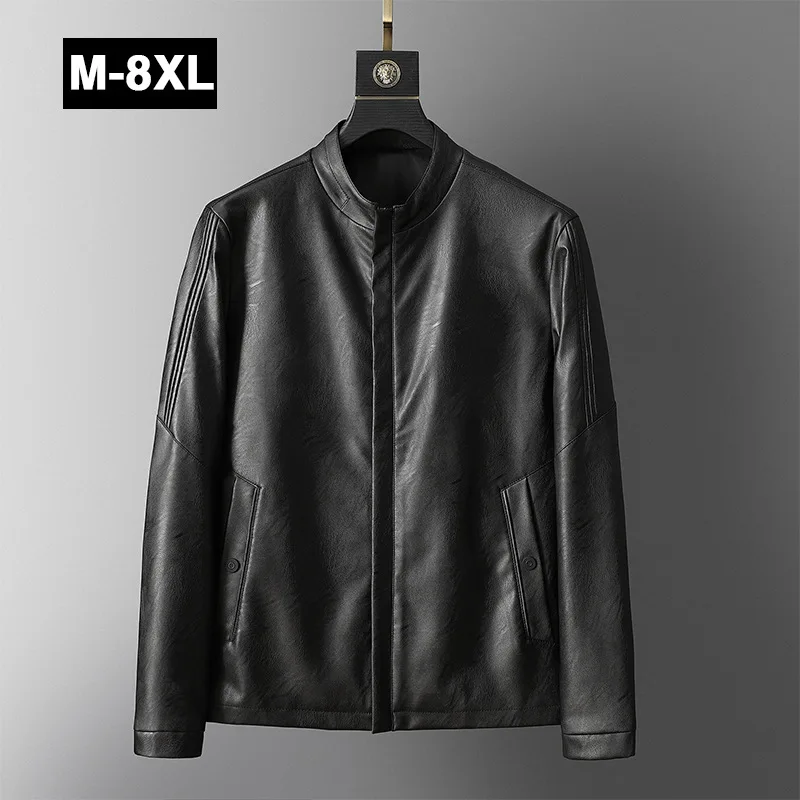 

Мужская мотоциклетная кожаная куртка-бомбер в стиле оверсайз, мужские демисезонные куртки из искусственной кожи, пальто 7XL 8XL
