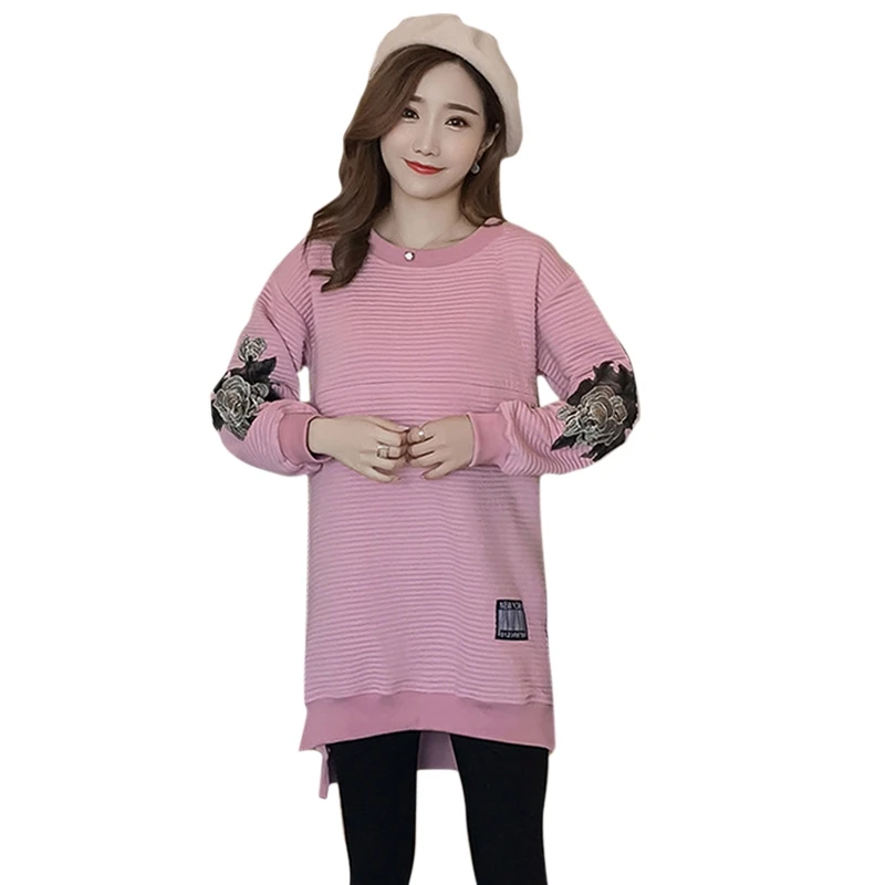 Модные топы для кормящих мам с вышивкой хлопковый свитер грудного кормления