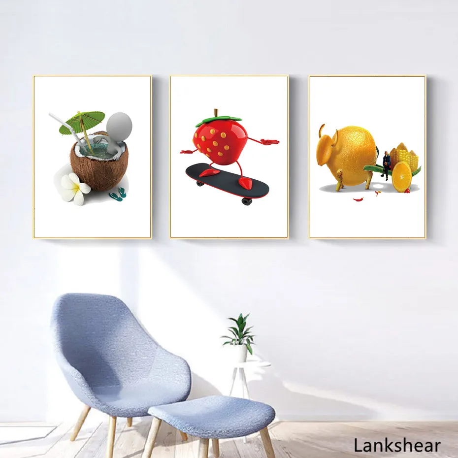 Скандинавский мультфильм фрукты животные плакаты и принты для детской комнаты