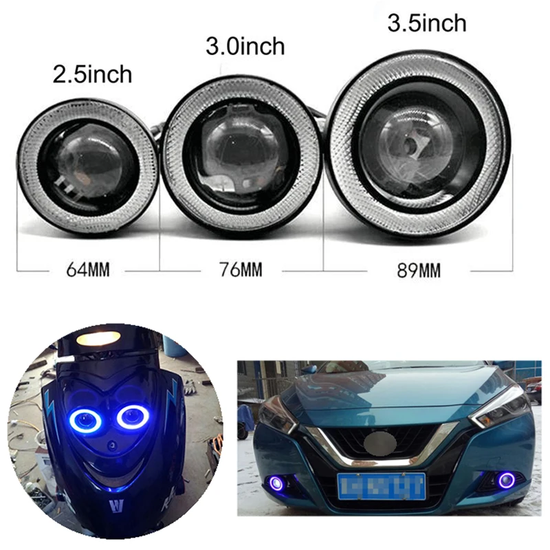 

2pcs 12V Universal COB LED DRL Driving Lights White Blue Pink Yellow Green Red Angel Eyes Fog Lamp 64mm 76mm 89mm 2.5" 3.0" 3.5"