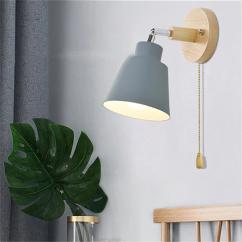 

Modern Simple Makaron Bedside Wall Lamp Living Room Decoration Background Wall Light Wooden Zipper Switch Nordic Restaurant Iron