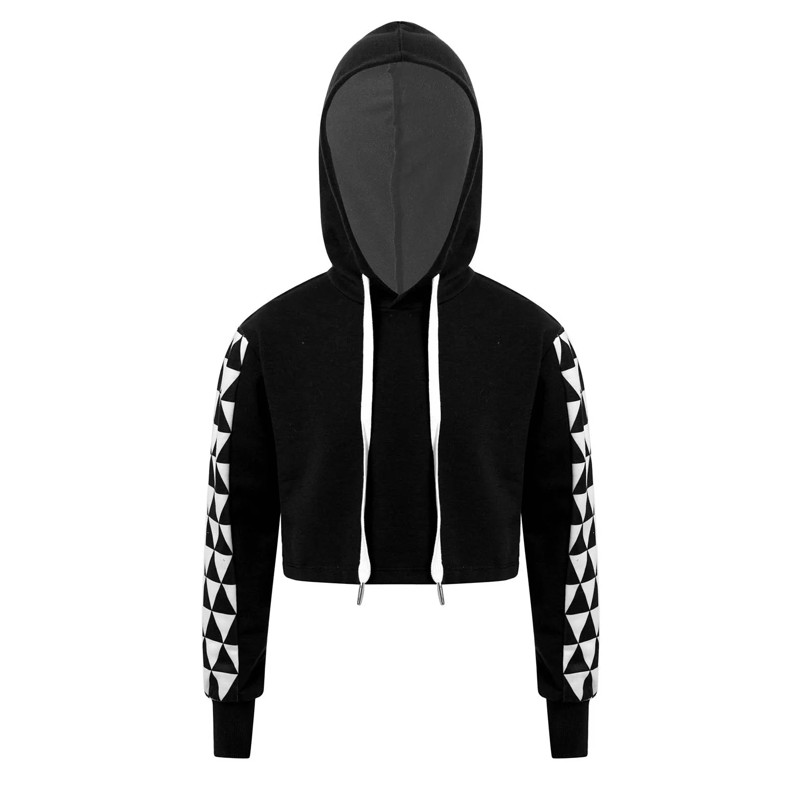 

New Kids Girls Hoodie Tops Long Sleeve Sportwear Plaid Pattern Print Drawstring Hood Short Sweatshirts Fashion Casual Clothes
