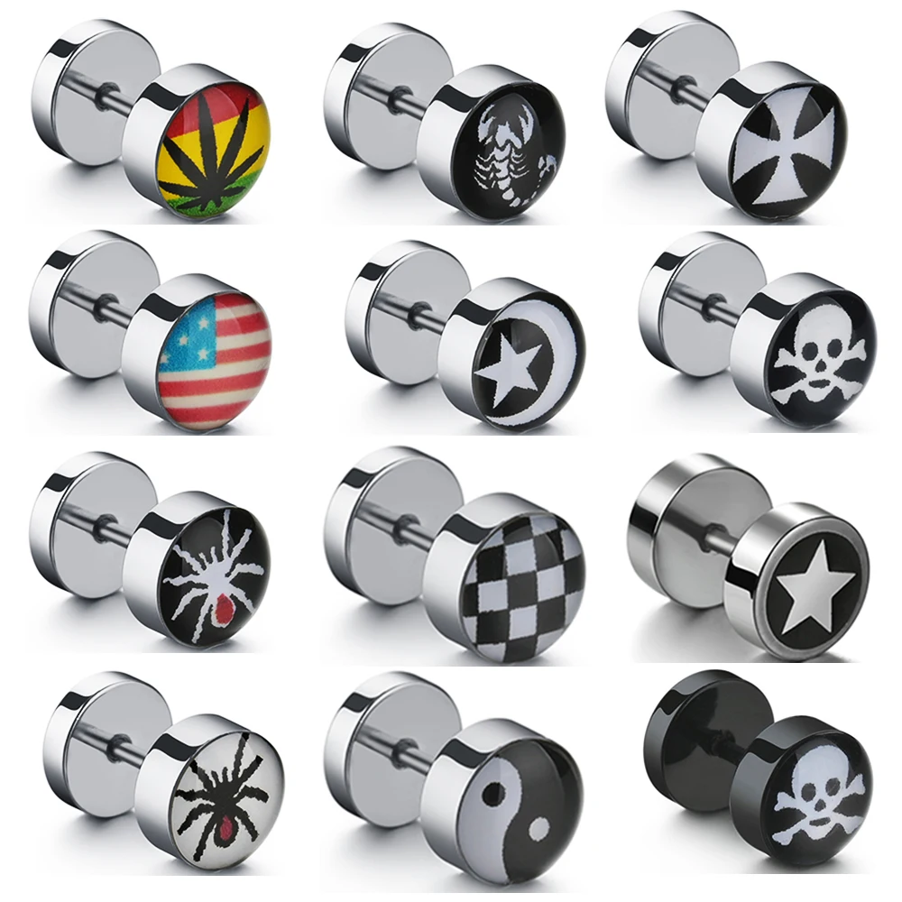 

1 Piece Punk Women/Men Stainless Steel Screw Dumbbell Gothic Stud Earring Hip Hop Rock Hypoallergenic Earrings Jewelry Gift