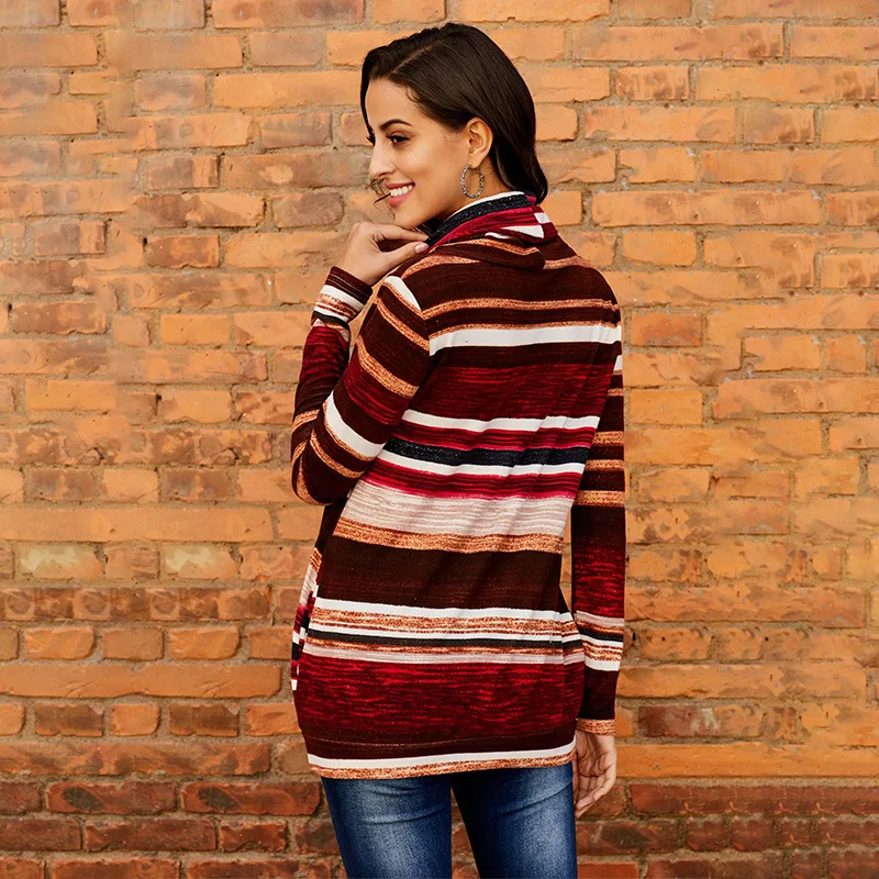 

Fall 2020 Women Clothing Cotton Sweatshirts Striped Tie Dye High Collar Long Sleeve Pullovers Comfortable Fashion Streetwear