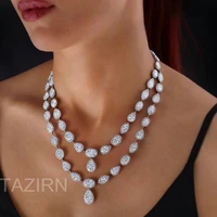 fashion 3a zircon 2 pcs wedding bridal jewelry sets cubic zirconia pageant necklace and drop earrings sets for party prom gift