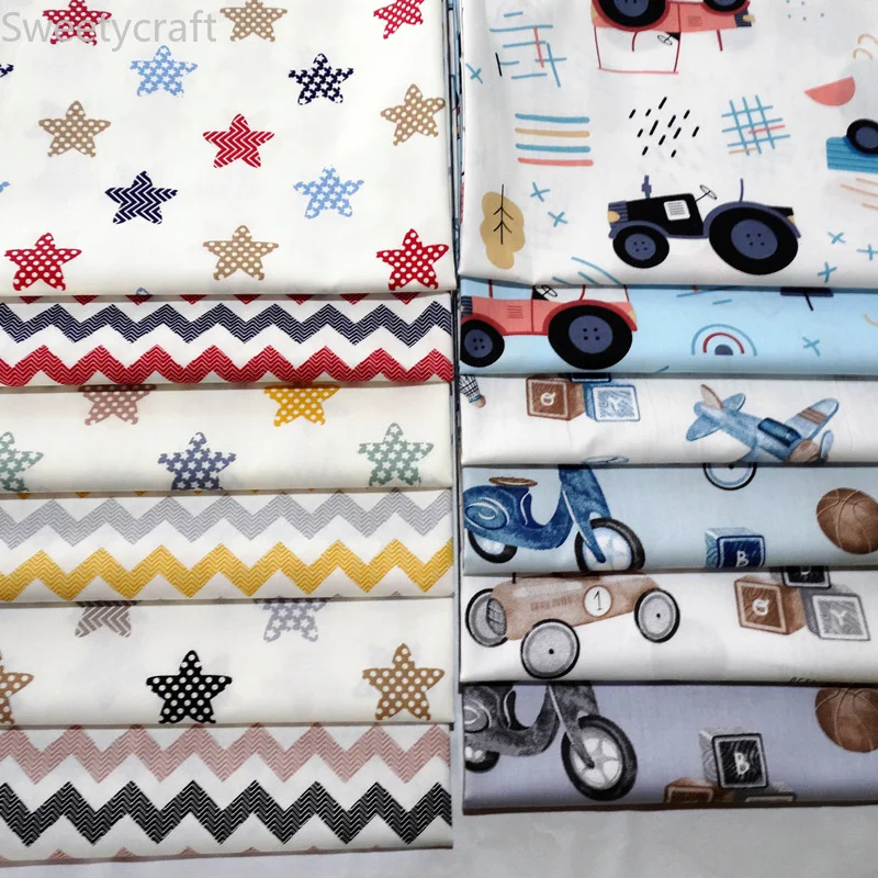 

160cm x10m Car Star Prints Kids Cotton fabric baby quilting cotton twill fabric by meter DIY sewing Dress Bedding craft material