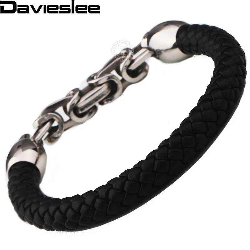 Плетеная веревка 9 мм мужской кожаный браслет коричневый черный из нержавеющей