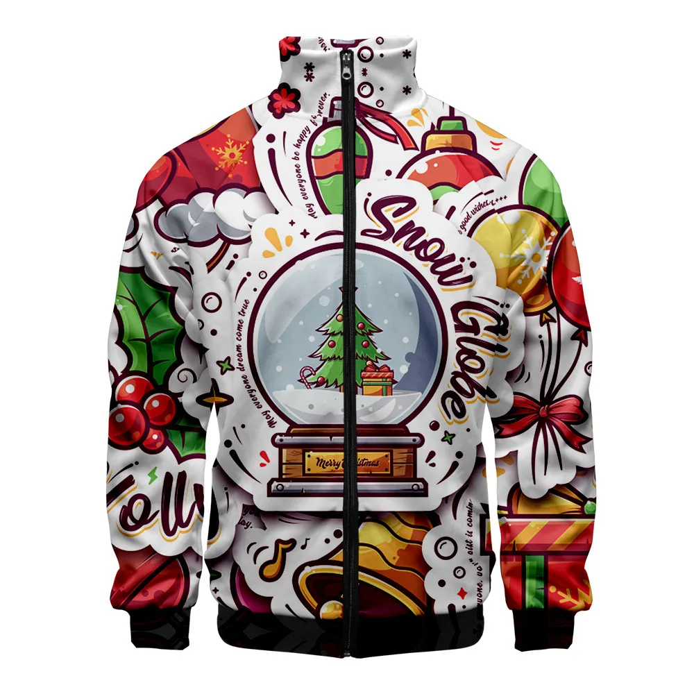 

Happy Merry Christmas Collar jacket New 3D Printed Zipper Jacket Women/Men Long Sleeve Jacket Casual Streetwear Clothes