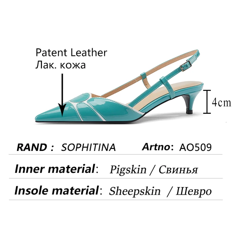 

SOPHITINA Light Luxury Women's Sandals Pointed Toe Low Heel Stitching Side Empty Shoes Buckle Color-blocking Female Shoes AO509