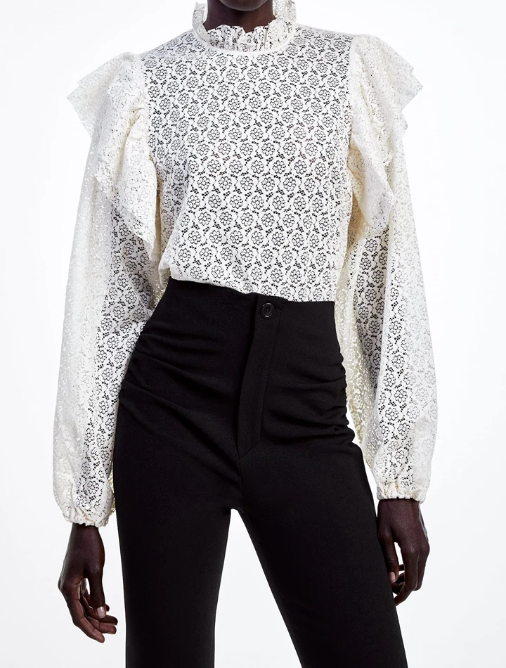Женская Осенняя модная Стильная красивая эксклюзивная белая кружевная блузка