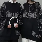 Женский жаккардовый Свитер оверсайз Harajuku, готический свитер с бабочками и круглым вырезом, вязаные свитера свободного кроя для мужчин и женщин, новинка 2020