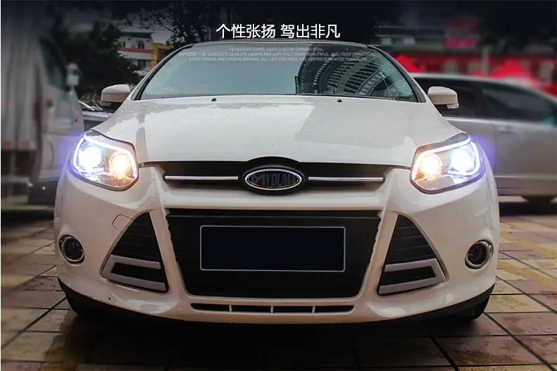 Hireno налобный фонарь для 2012- Ford Focus фара в сборе светодиодный DRL ангел объектив двойной луч HID Xenon 2 шт