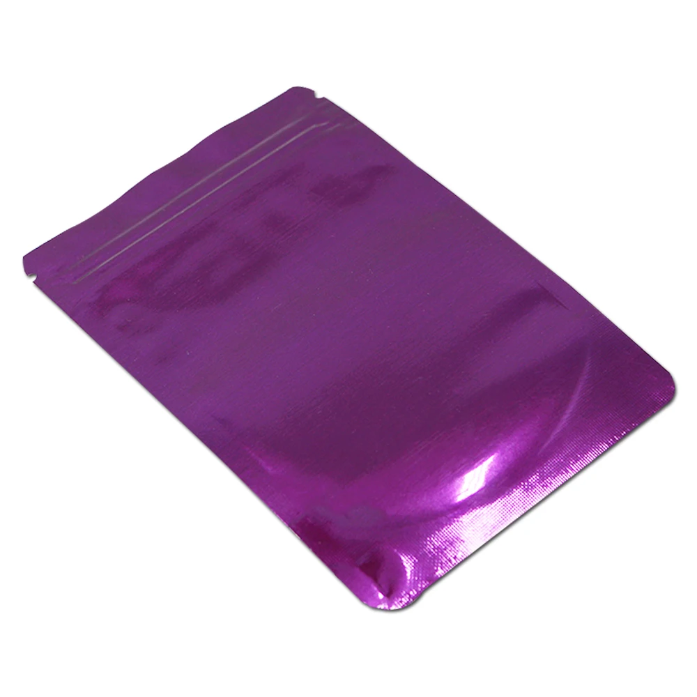 

100Pcs/lot Glossy Purple Self Seal Zip Lock Stand Up Aluminum Foil Package Bag Tear Notch Food Gift Storage Bag Wholesale