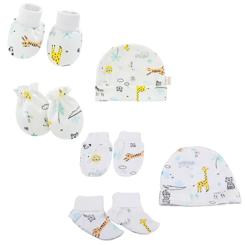 

Baby Cartoon Anti-scratch Gloves Hat Foot Cover Set Cotton Mittens Beanie
