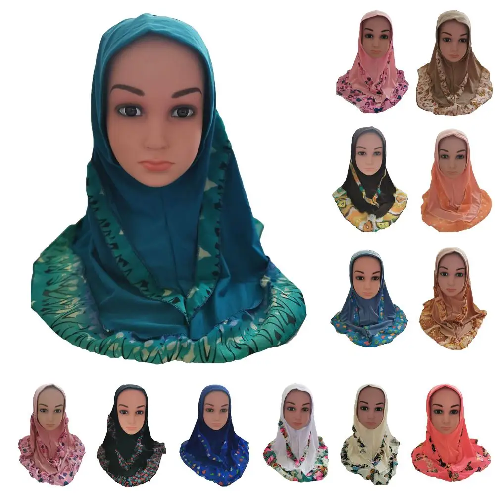 

Ramadan Kids Girls Islamic Muslim Scarf Hats Childern Underscarf Caps Amira Arabic Middle East One Piece Headwrap Full Cover