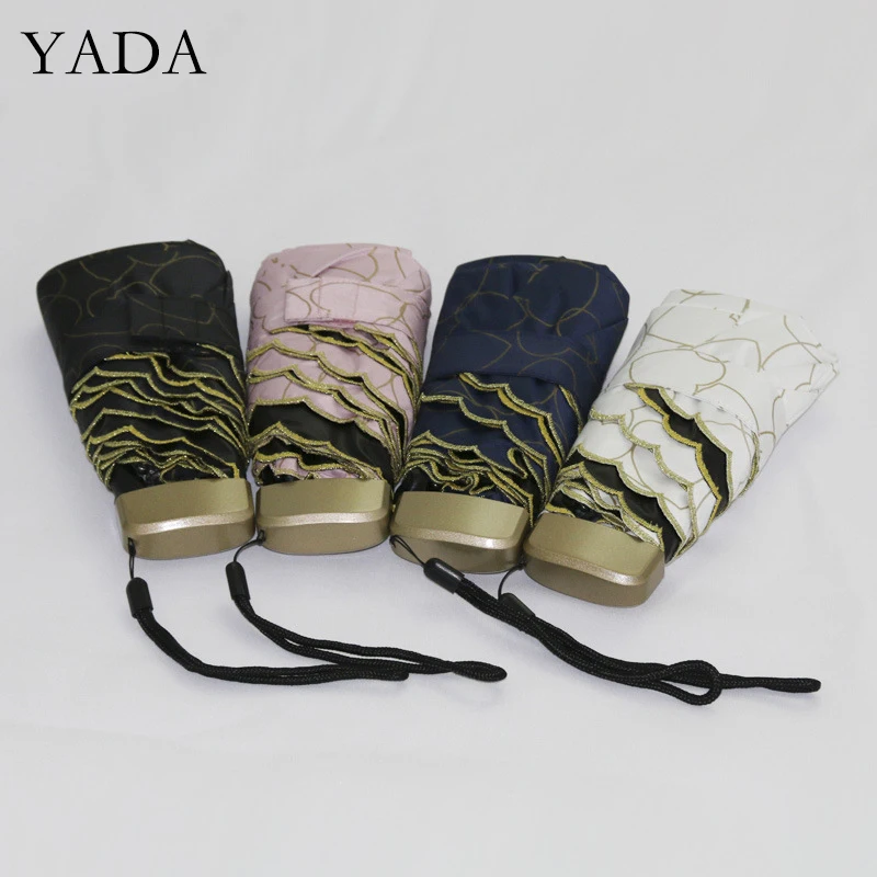 

YADA 2020 INS new Love Heart Pattern Mini Pocket Umbrellas Parasol 5-Folding Umbrellas Rain For Womens UV lace Umbrella YS200210