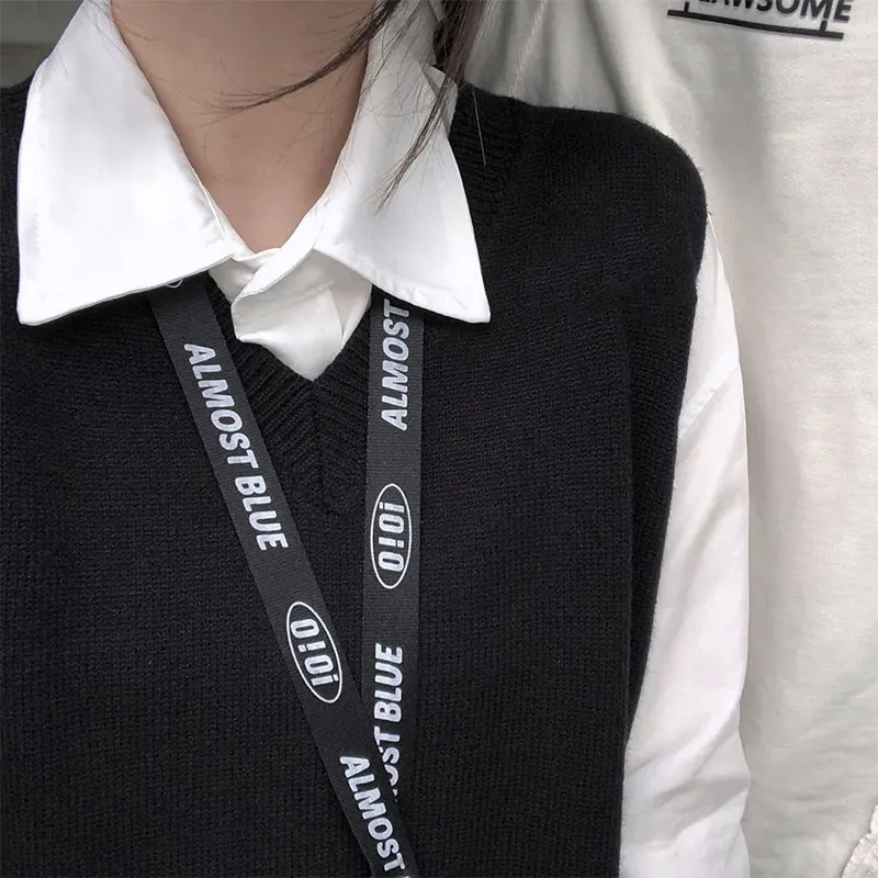 

2019 autumn and winter korean style v neck knitted solid color black sleeveless vest sweaters womens pullovers womens (X1043)