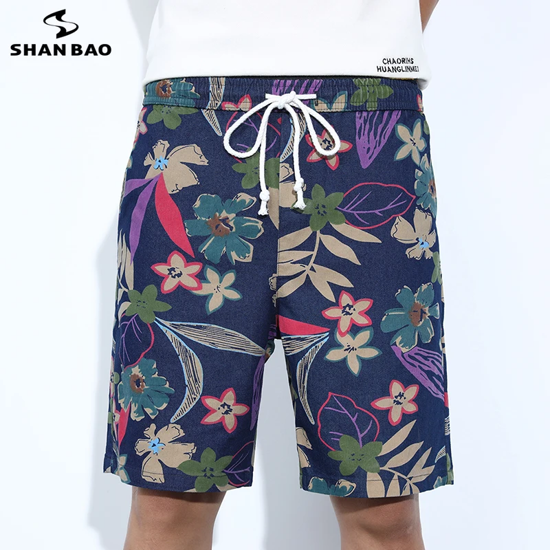 

SHAN BAO Classic Style Beach Shorts 2021 Summer Brand Clothing Men's Straight Loose Flower Print Elastic Waist Casual Shorts