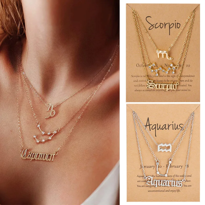 

3Pcs/Set Cardboard Star Zodiac Sign Pendant 12 Constellation Charm Gold Necklace Aries Cancer Leo Scorpio Necklace Jewelry Gifts