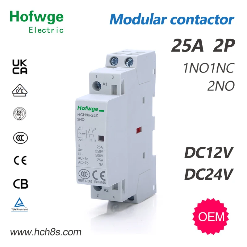 HCH8s-25Z DC контактор DC24V катушка DC12V 2P 220V 25A 16A 2NO 1NO1NC автоматический Householdr Тип Din-рейки |