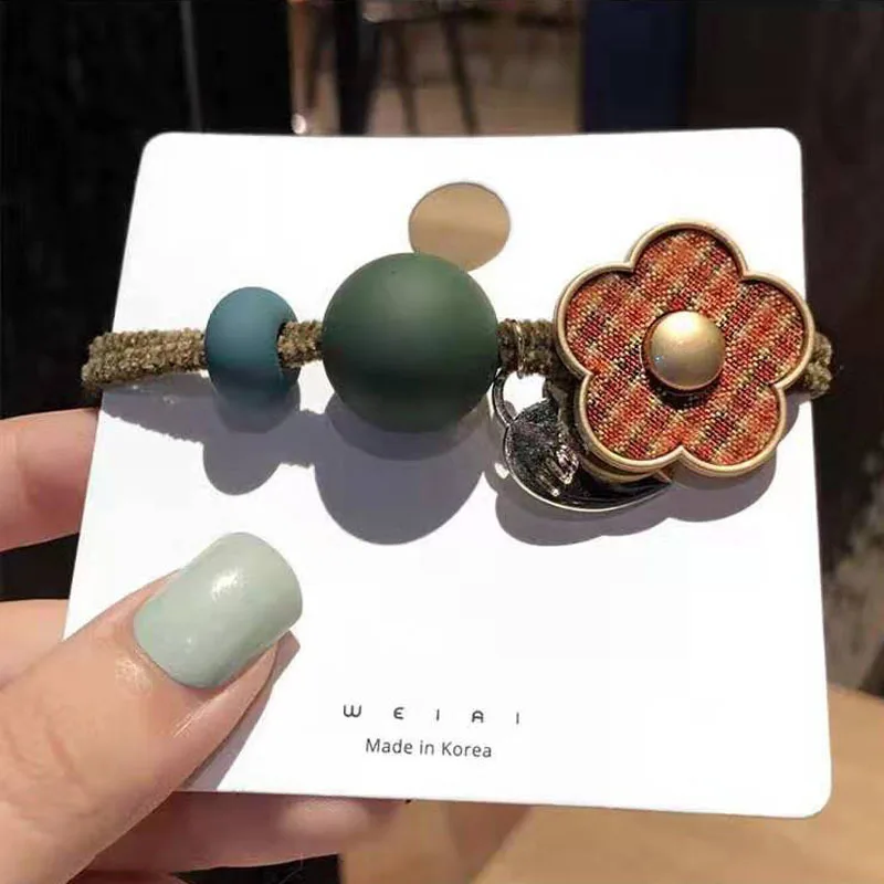 

2021The New Hair Bands Of Girls Women's Fashion Hair Ornaments Flower Modelling The Beads Nylon Elastic Rope Headwear