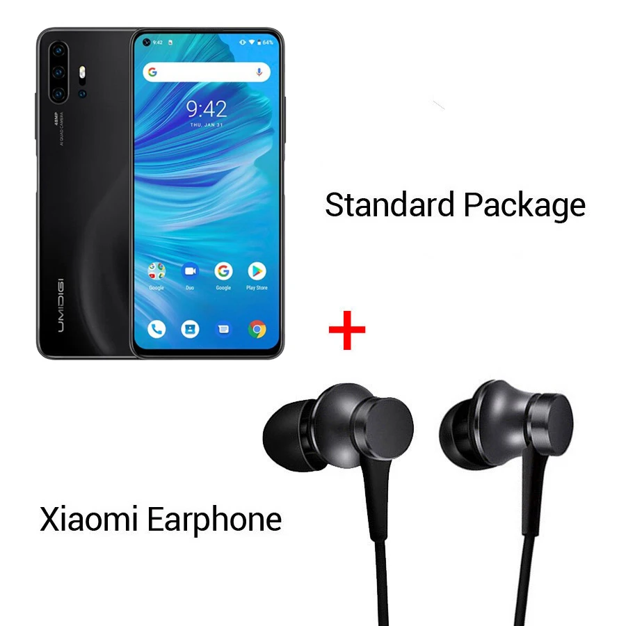 UMIDIGI F2 Android 10 глобальная версия 6,5" FHD+ 6GB 128GB 48MP AI Quad camera 32MP Selfie Helio P70 мобильный телефон 5150mAh мобильный телефон - Цвет: Black n Earphone