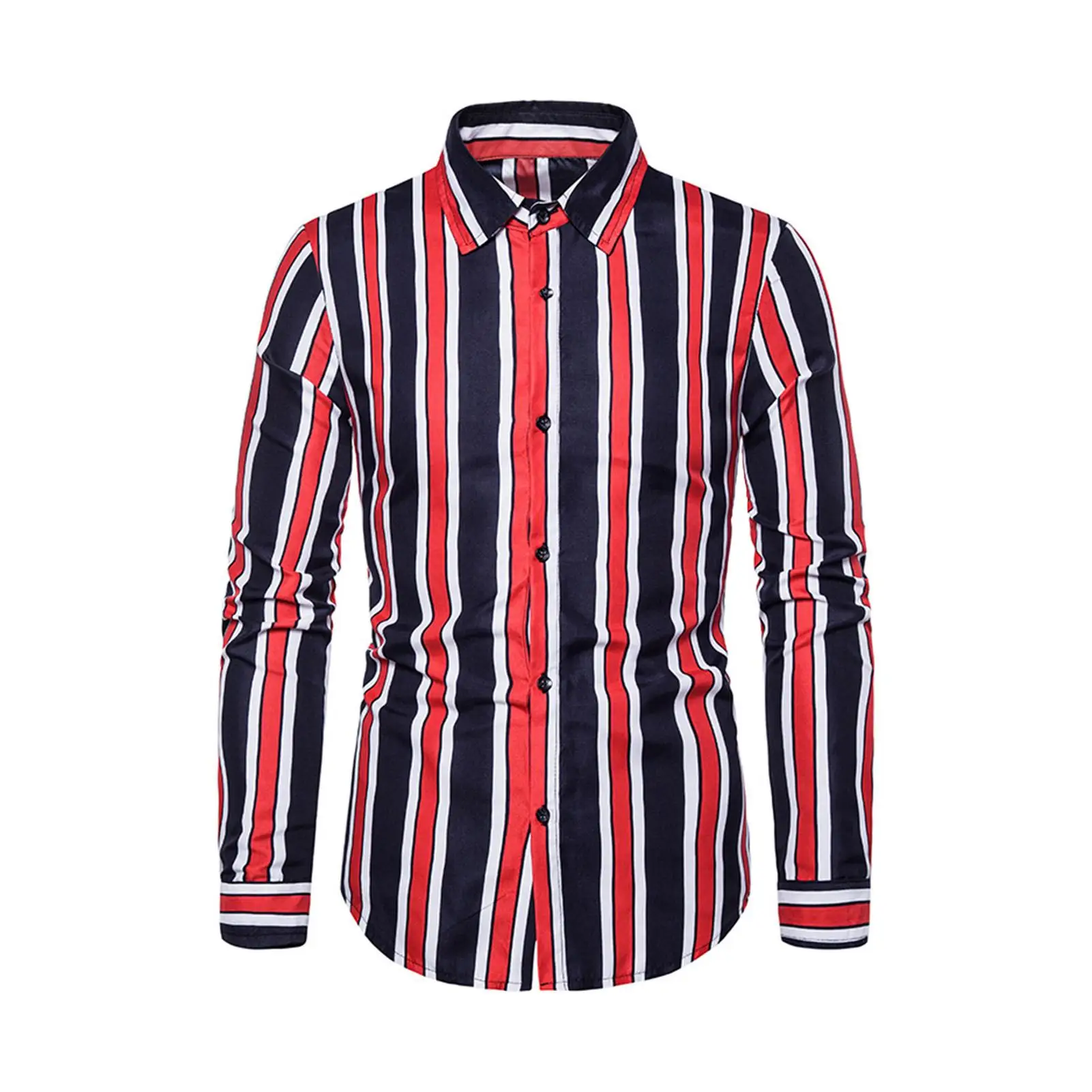 

Man Casual Slim Printed Long Sleeves Buttons Shirts Stripe Turn Down Collar Top