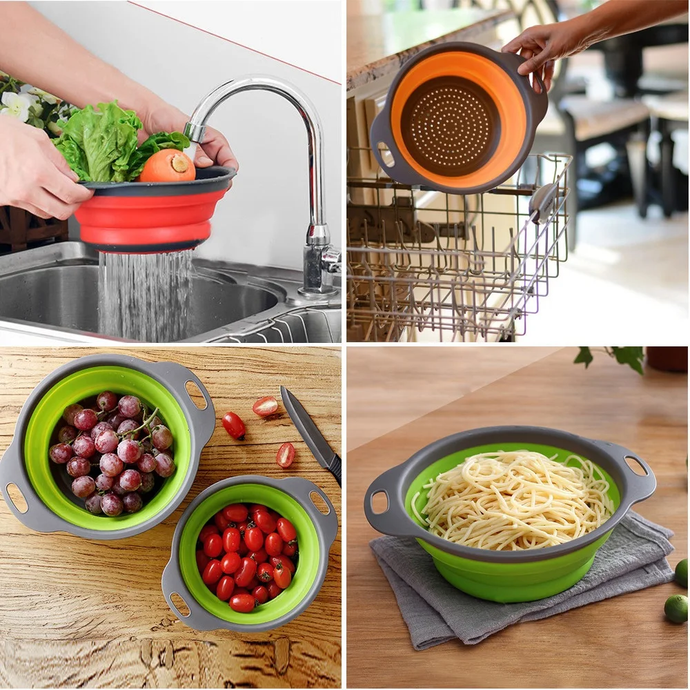 silicone folding drain basket creative retractable silicone fruit vegetable colander kitchen storage gadgets free global shipping