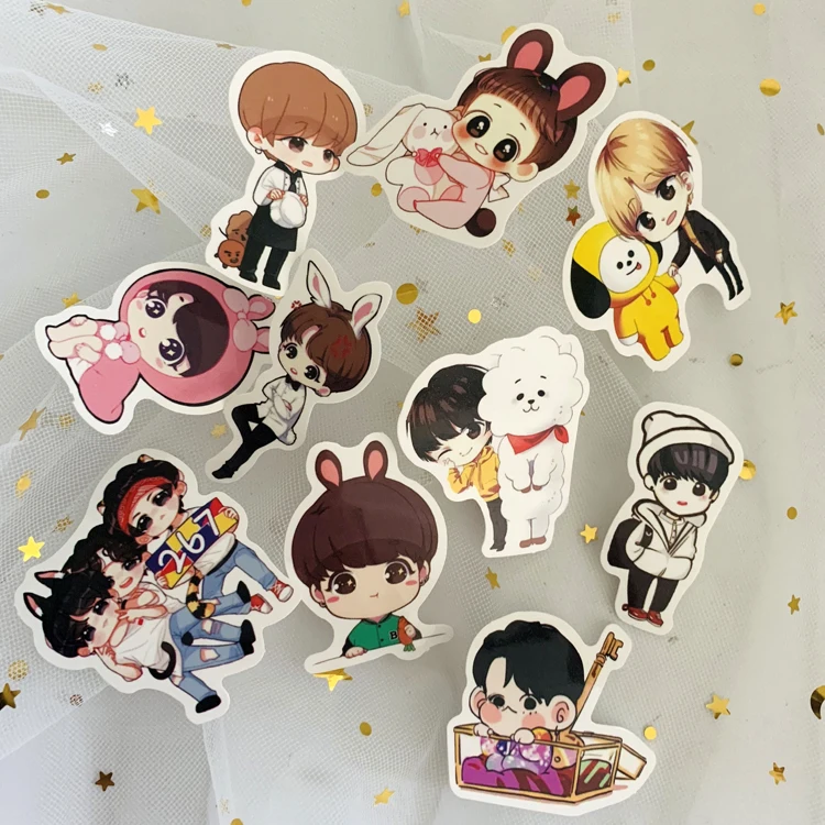 40PCS BTS Adhesive Paper Mixed 63 Pieces Motorcycle Car Waterproof Removable Travel Trolley Stickers Graffiti Stickers Adhesive