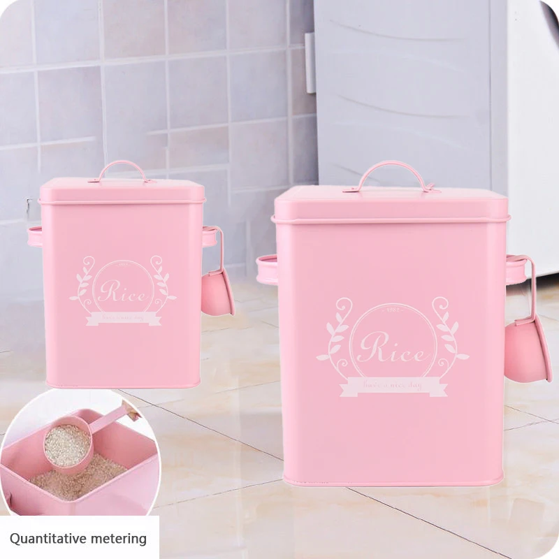 

Rice Storage Box Iron Snacks Covered Washing Powder Bucket Washing Powder Box Powdered Rice Barrel Spoon Household