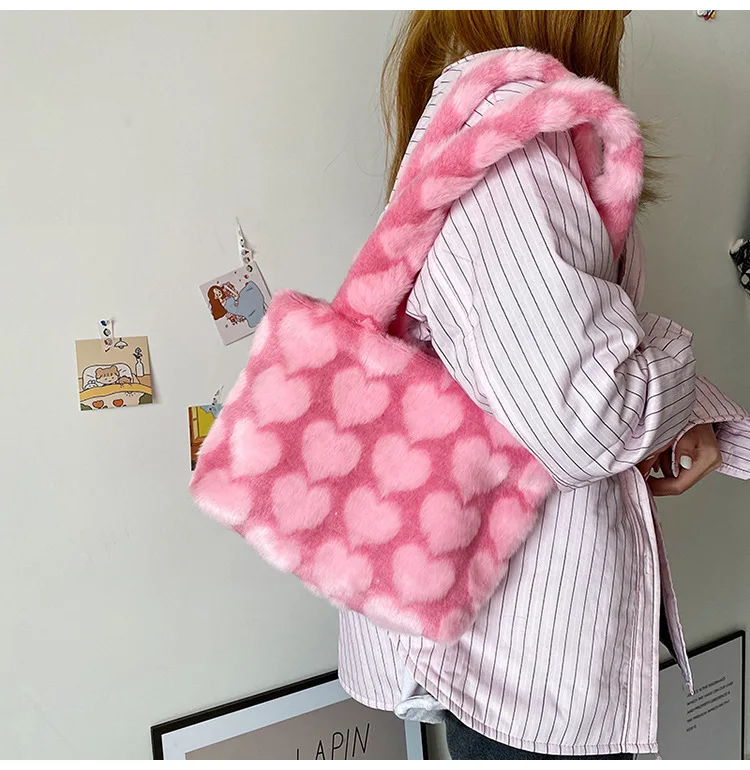 Модный зимний женский меховой кошелек сумки милые мягкие плюшевые женские