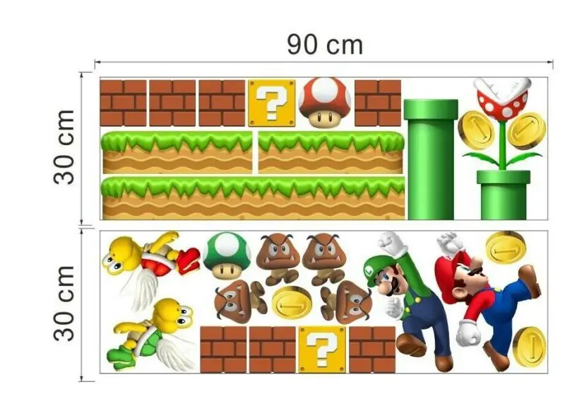 

Wall Stick Toy Wall Sticker Removable Decal Cartoon Large Home Decoration Art Nursery Kid Mural with Yoshi Super Mario Pattern