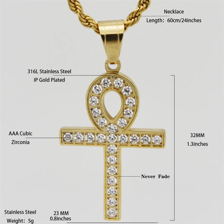 Египетский крест подвеска с фианитами для мужчин золотой цвет ключ жизни Ankh Шарм