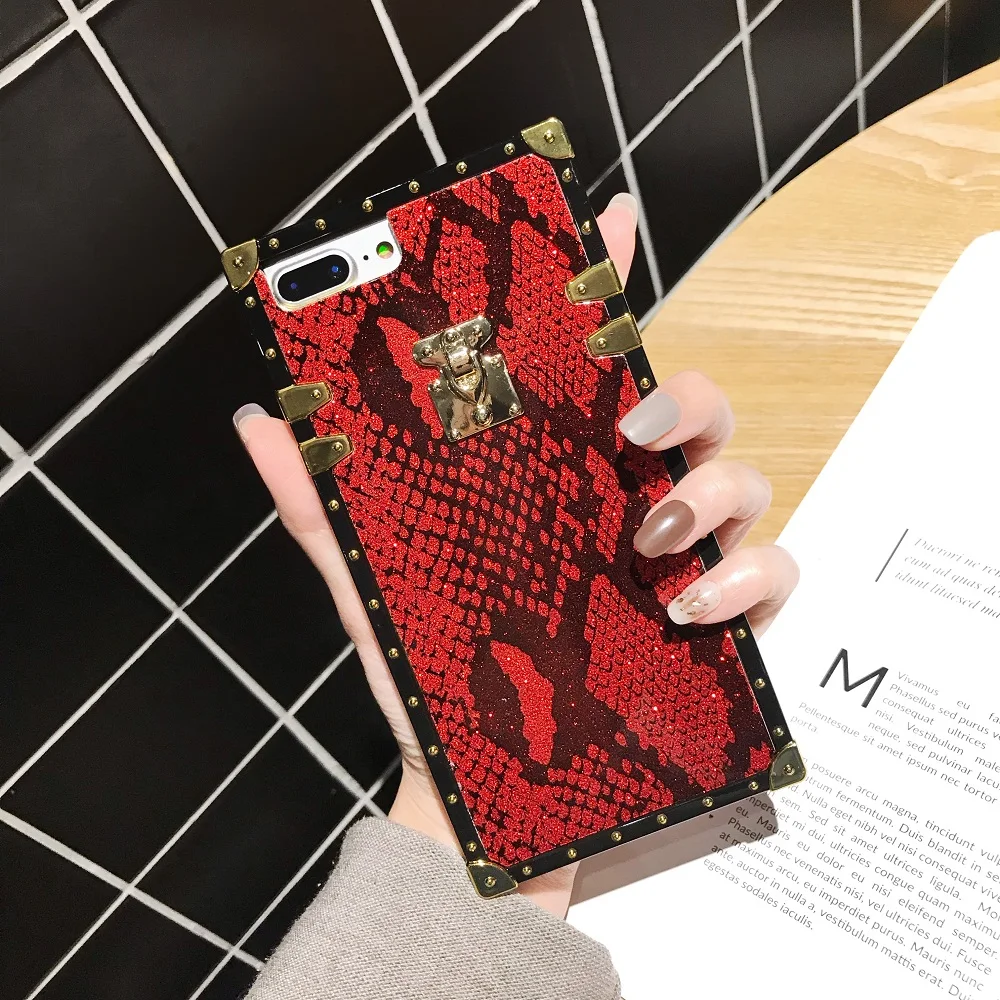 Винтажный чехол из змеиной кожи для iPhone 11Pro Max 7 8 6 6S Plus, роскошный брендовый квадратный чехол для телефона iPhone 8Plus X XR XS Max Capa - Цвет: Red