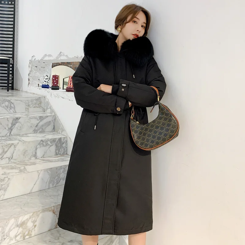 2020 New Winter Woman Parkas Real Fur Jackets with Fox Fur Collar Hood Coat Detachable Rex Rabbit Fur Liner Streetwear Women