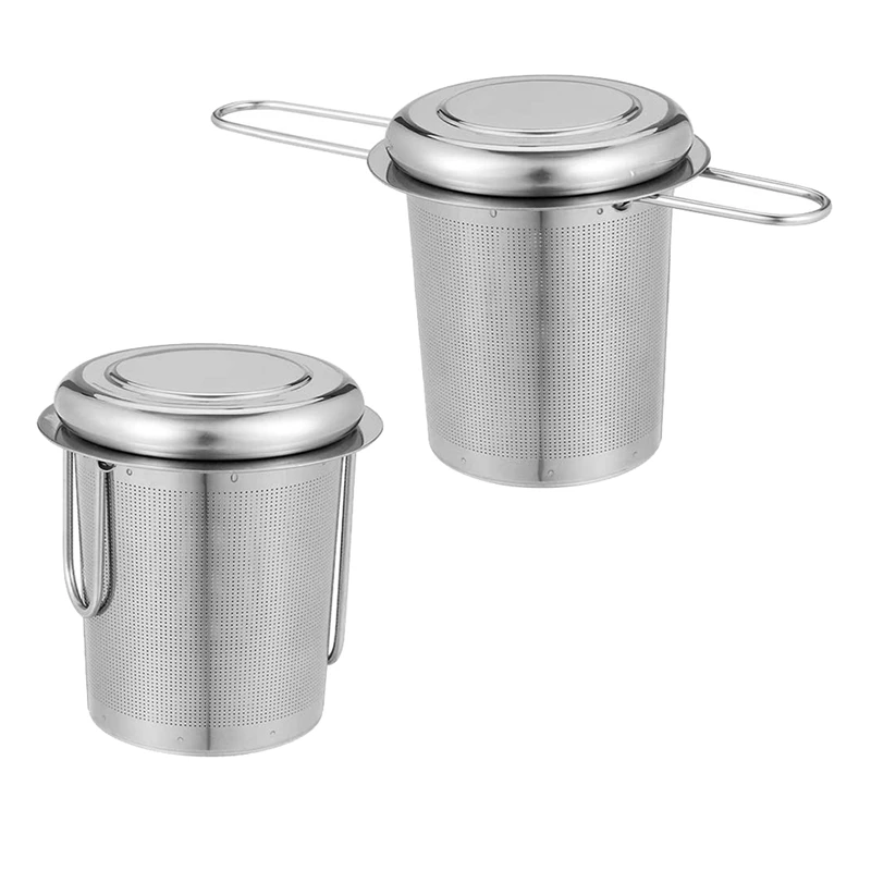 

New 2 Pieces Tea Strainer, Tea Filter with Lid, Stainless Steel Tea Strainer for Loose Tea, Suitable Foldable Handle Design